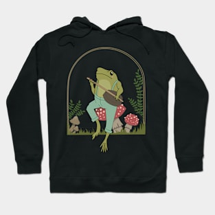 Frog Cottagecore Aesthetic Frog Playing Banjo On Mushroom Hoodie